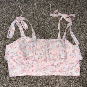 Altar'd State Pink Floral Crop Top with Ruffles